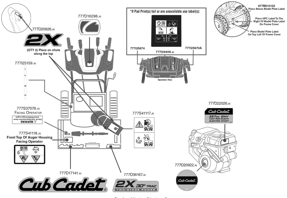 Label Map Diagram and Parts List for 2X30-INCHTRAC (31AH7DVO710)(2020) Cub Cadet Snow Blower